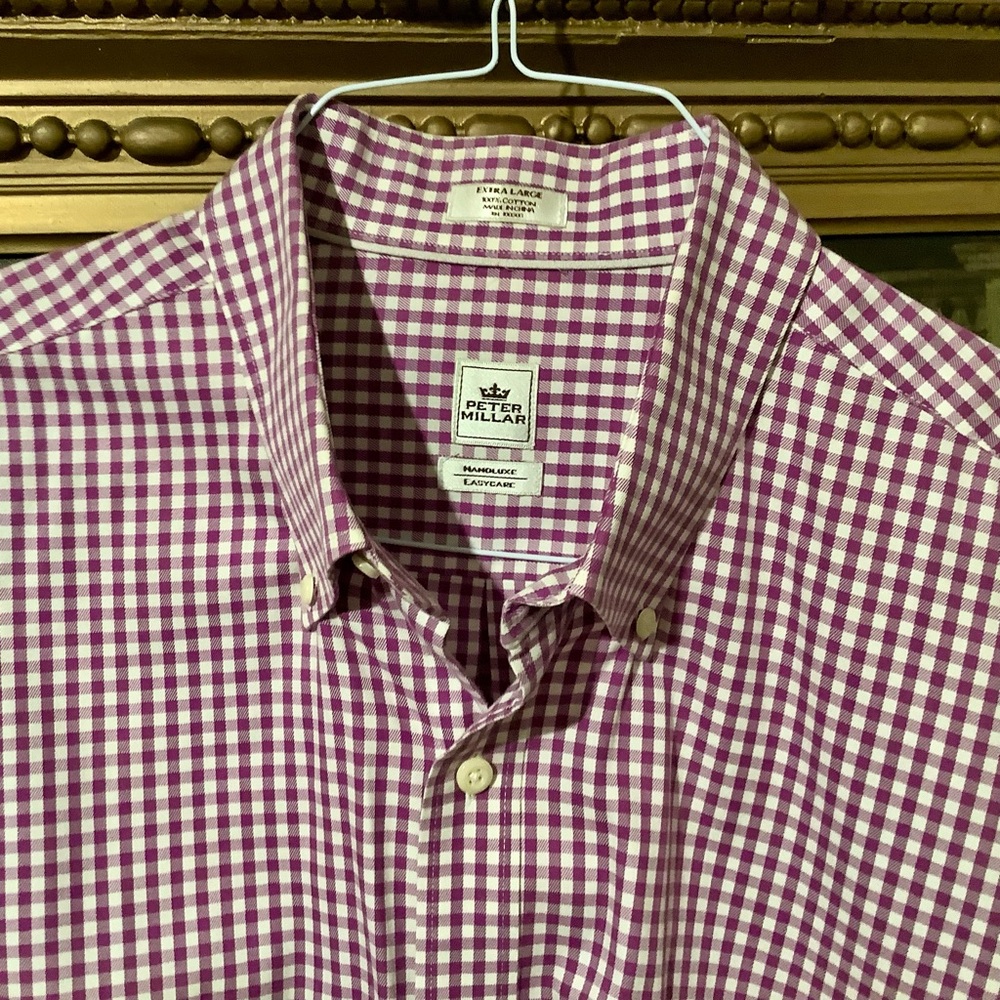 Peter Millar Purple Gingham Button Down Shirt Sz XL